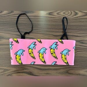 HoakaxPony Swim Bandeau Bikini Top Pink Dolphin & Bananas - Neoprene